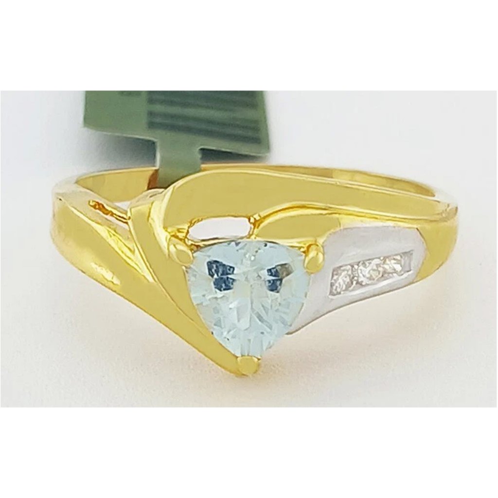Genuine 1.18 Cts Aquamarine & Diamonds Ring 14k Gold